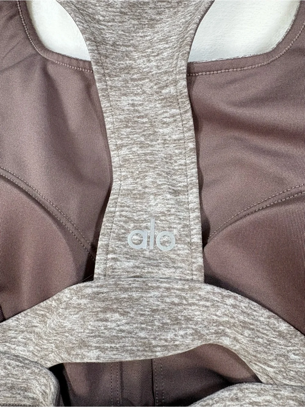 Alo Yoga Alosoft Serenity Bra Gravel Heather High Neck Racerback Size XS